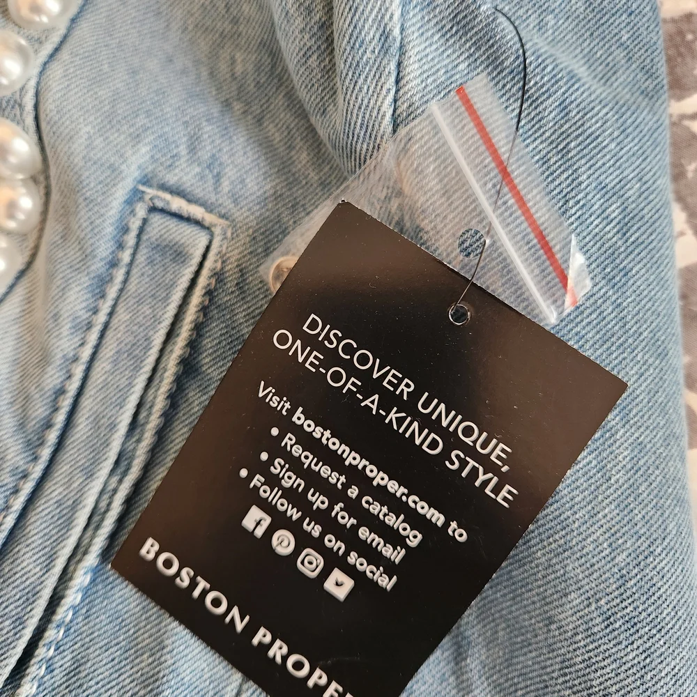 NWT Boston Proper Pearl Embellished Denim Jacket - Picture 3 of 8